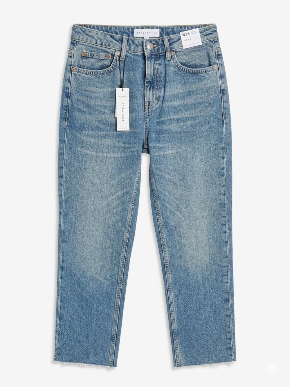 Topshop women’s Light Denim Straight Jeans/ Raw Hem / 6 / waist-28”/ inseam-34”